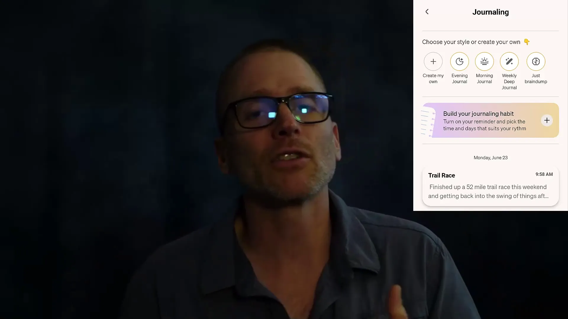 Kin app interface on phone showing voice journaling screen