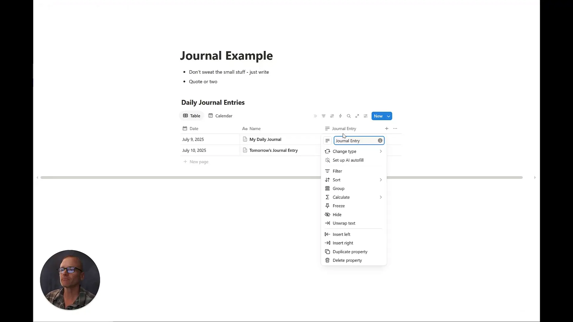 Adding a text property for journal summaries in Notion